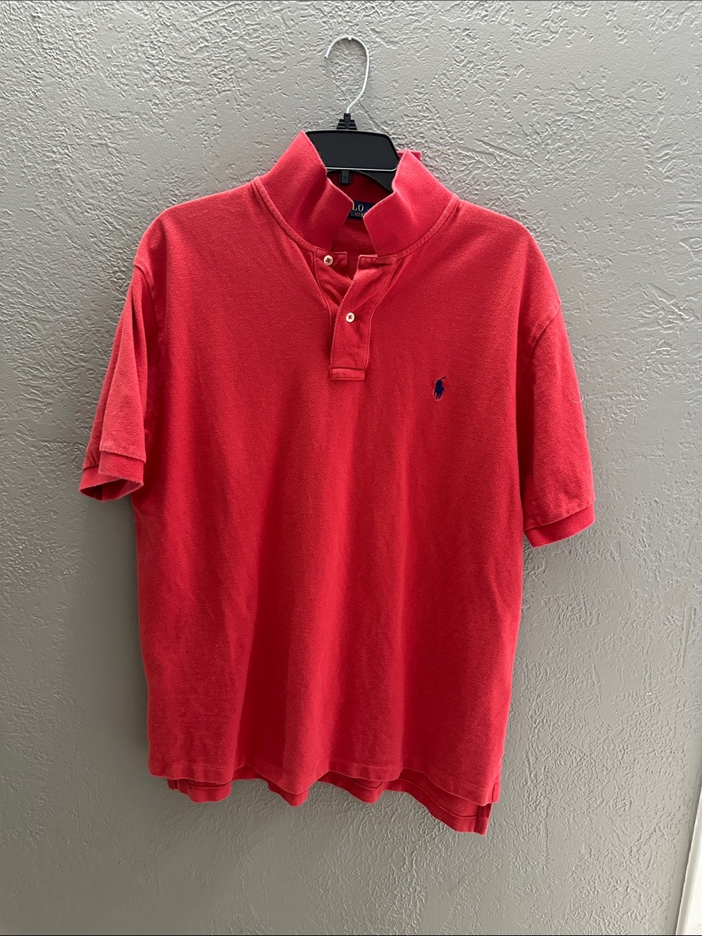 Ralph Lauren Men's Coral Red Polo with Stand Collar